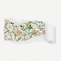 William Morris jasmine pattern torn paper reveal sticker, flower illustration psd