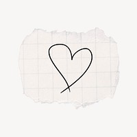 Heart doodle clipart, ripped paper design psd