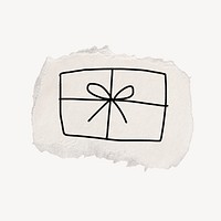 Present doodle clipart, ripped paper design psd