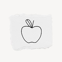 Apple doodle clipart, ripped paper design psd