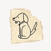 Dog doodle clipart, ripped paper design psd