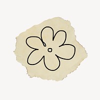 Flower clipart, brown torn paper design psd