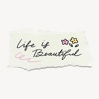 Life is beautiful paper note collage element psd