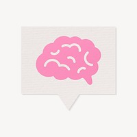 Pink brain icon in speech bubble, paper craft design