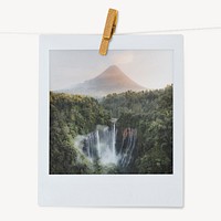 Waterfall mountain instant photo, nature aesthetic image