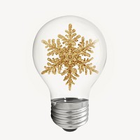 Gold snowflake sticker, light bulb Christmas creative remix psd