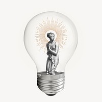 Greek woman, nude statue sticker, light bulb vintage creative remix psd