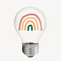 Rainbow doodle sticker, light bulb art psd