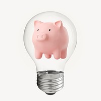 3D piggy bank sticker, finance light bulb art psd