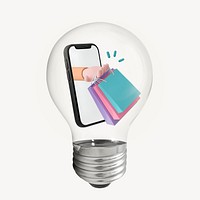 3D online shopping sticker, light bulb lifestyle creative illustration psd