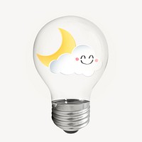 Crescent moon and cloud sticker, light bulb weather art psd