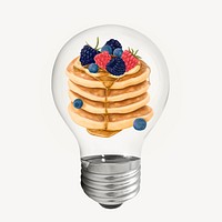 Pancakes in light bulb sticker, food aesthetic illustration psd