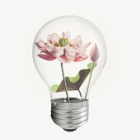 Lotus flower light bulb sticker, botanical aesthetic graphic psd