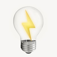 3D lightning bolt icon in light bulb, electricity symbol psd