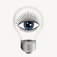 Observing eye sticker, light bulb trippy creative remix psd