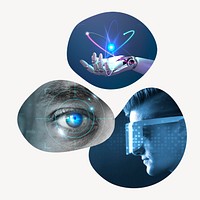 Futuristic technology badge, AI, biometrics remixed media photo in blob shape