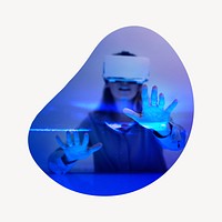 VR technology badge, entertainment remixed media photo in blob shape
