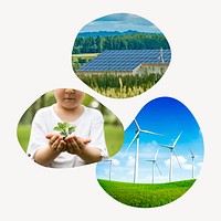 Renewable energy badge, sustainable environment photo in blob shape