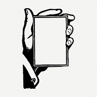 Hand holding card frame drawing, vintage illustration psd. Free public domain CC0 image.