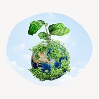 Green earth badge, environment photo in blob shape