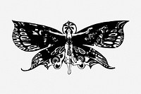 Butterfly fairy drawing, vintage mythical creature illustration. Free public domain CC0 image.
