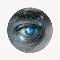 Biometric scan badge, futuristic technology remixed media photo in round shape