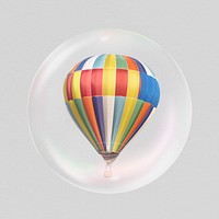 Hot air balloon in bubble, travel graphic