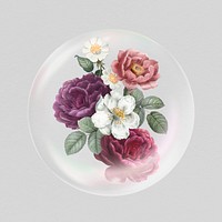 Rose flowers sticker, Spring bubble concept art psd