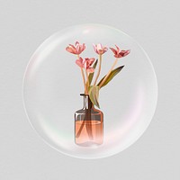 Flower vase sticker, home decor bubble concept art psd