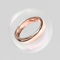 Wedding ring sticker, rose gold 3D, marriage bubble concept art psd