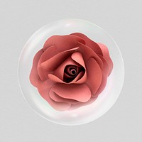 Paper rose flower sticker, Spring bubble concept art psd