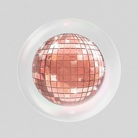 Rose gold disco ball sticker, party decor in bubble psd