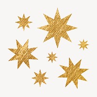 Metallic sunburst icon sticker, gold geometric shape psd