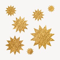 Metallic sunburst icon clipart, gold geometric shape vector