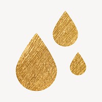 Metallic water drop clipart, gold aesthetic shape