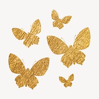 Gold butterflies sticker, metallic aesthetic silhouette psd