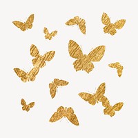 Gold butterflies sticker, metallic aesthetic silhouette psd