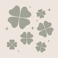 Gray clover leaves clipart, sparkly botanical illustration vector