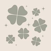 Gray clover leaves sticker, sparkly botanical illustration psd