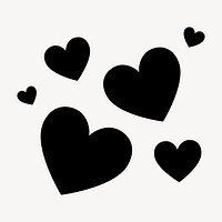 Black hearts sticker, cute flat graphic psd