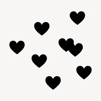 Black hearts sticker, cute flat graphic psd