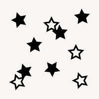 Black stars sticker, flat shape graphic psd