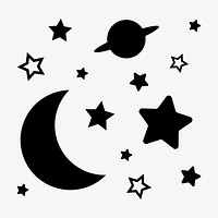 Moon, galaxy clipart, black stars in flat design vector