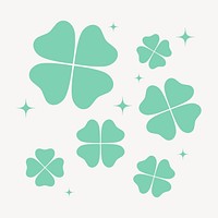 Green clover leaves clipart, sparkly botanical illustration vector