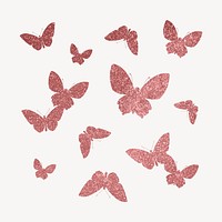 Pink butterflies silhouette clipart, glittery aesthetic vector