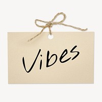 Vibes word, brown paper with string ribbon collage element psd