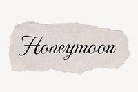 Honeymoon word typography, torn paper craft collage element psd