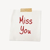 Miss you word typography, memo note paper clipart