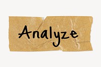 Analyze word typography, kraft paper tape collage element psd