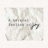 Crumpled paper template, DIY stationery with editable quote psd, a natural feeling of joy